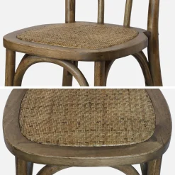 Silla vintage de madera y ratán, set de 2