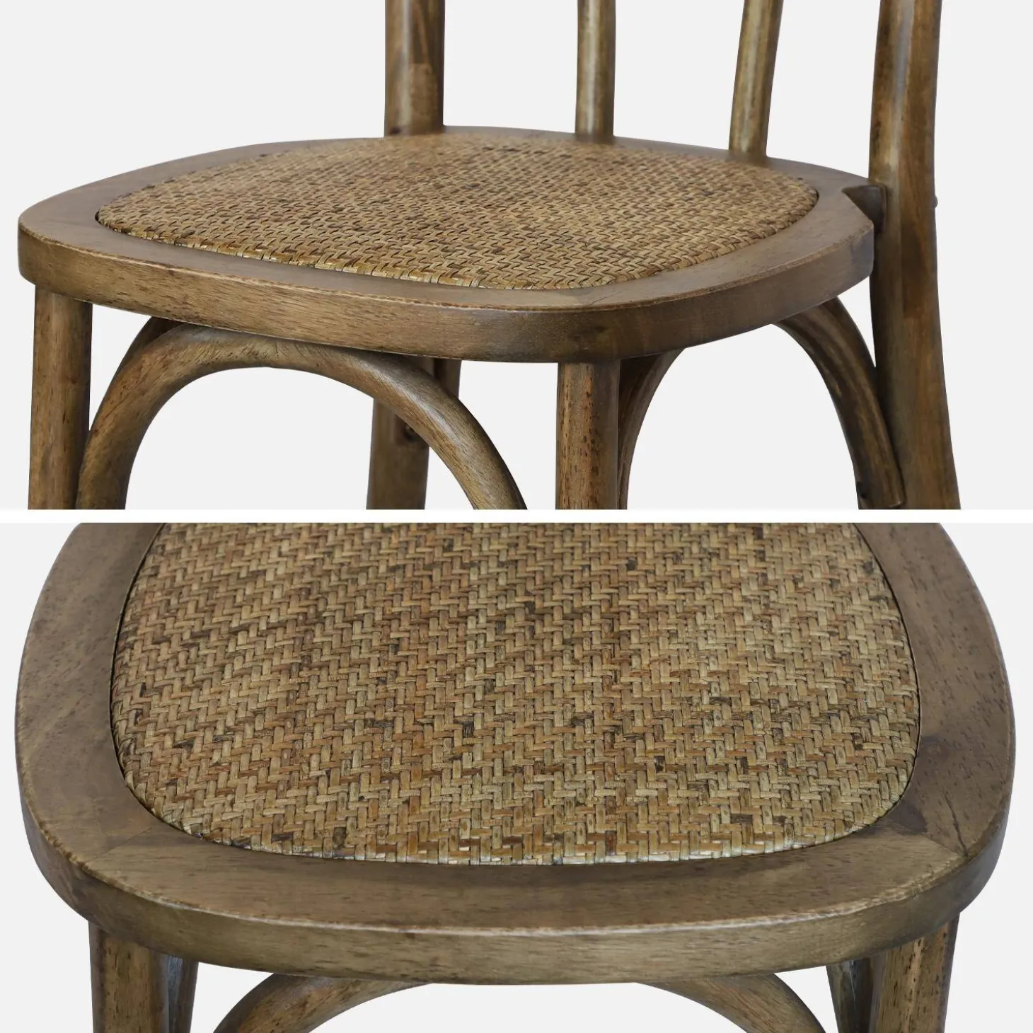 Silla vintage de madera y ratán, set de 2