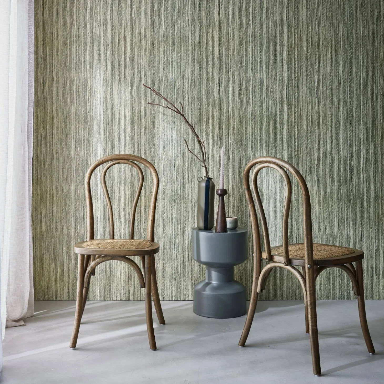 Silla vintage de madera y ratán, set de 2