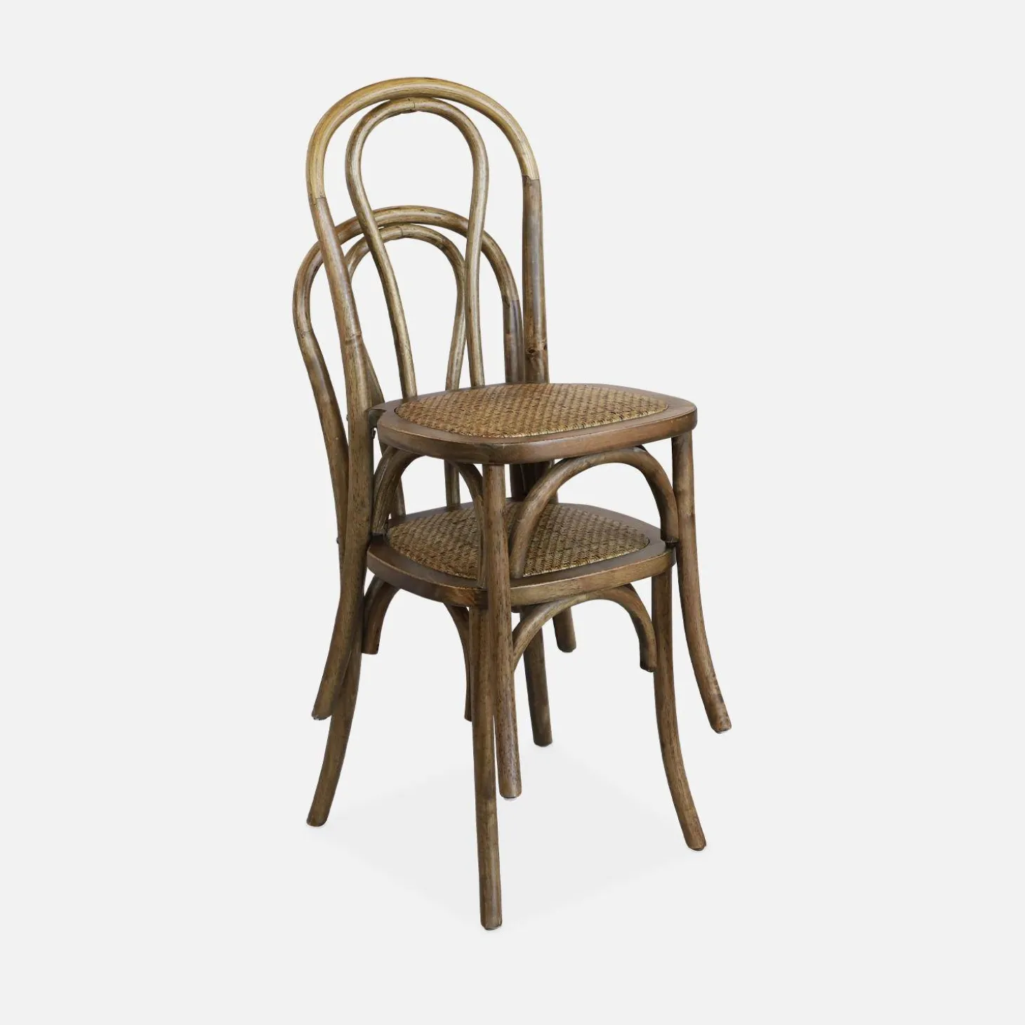 Silla vintage de madera y ratán, set de 2