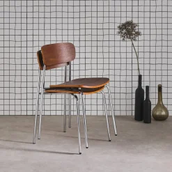 Silla vintage de metal y contrachapado, set de 2