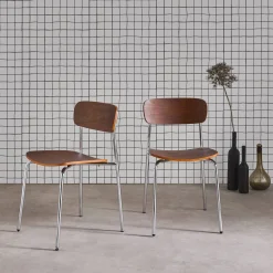 Silla vintage de metal y contrachapado, set de 2