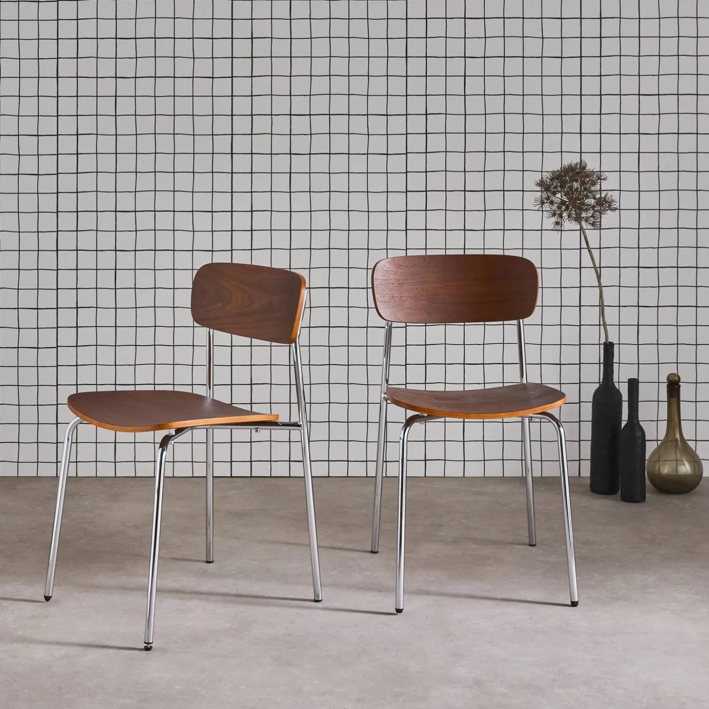 Silla vintage de metal y contrachapado, set de 2
