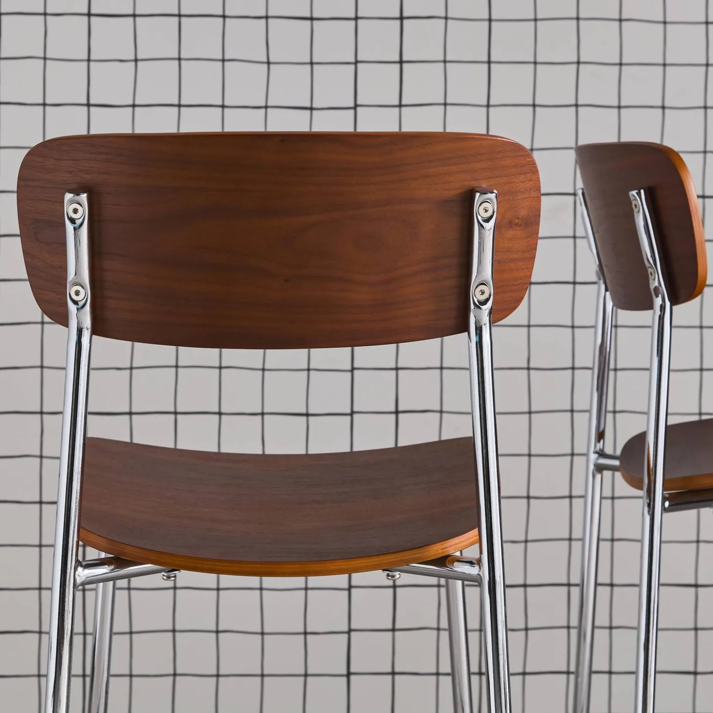 Silla vintage de metal y contrachapado, set de 2