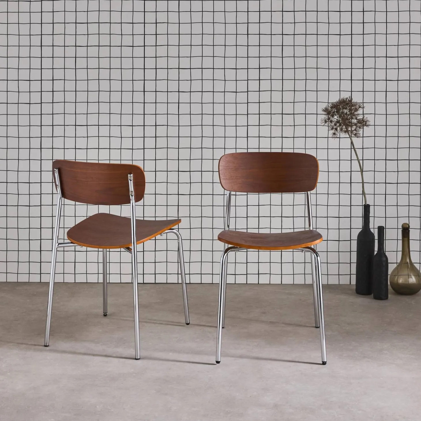 Silla vintage de metal y contrachapado, set de 2
