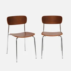 Silla vintage de metal y contrachapado, set de 2