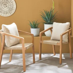 Sillas de jardín de madera y cuerda, set de 2