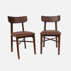 Sillas de madera de hevea y polipiel, set de 2