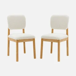 Sillas de madera de hevea y borreguito, set de 2
