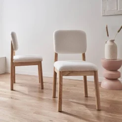 Sillas de madera de hevea y borreguito, set de 2