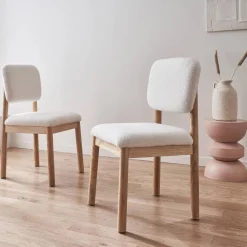 Sillas de madera de hevea y borreguito, set de 2