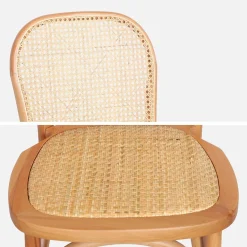 Sillas de madera y ratán vintage, set de 4