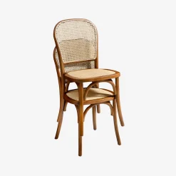 Sillas de madera y ratán vintage, set de 4