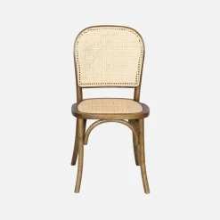 Sillas de madera y ratán vintage, set de 4