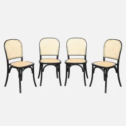 Sillas de madera y ratán vintage, set de 4