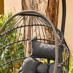 Sillón colgante de jardín tipo huevo de acero y poliéster