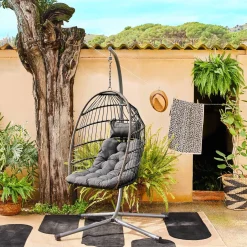 Sillón colgante de jardín tipo huevo de acero y poliéster