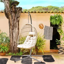 Sillón colgante de jardín tipo huevo de acero y poliéster