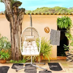 Sillón colgante de jardín tipo huevo de acero y poliéster