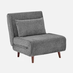 Sillón convertible de tela chenilla con patas de madera