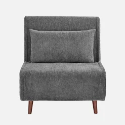 Sillón convertible de tela chenilla con patas de madera