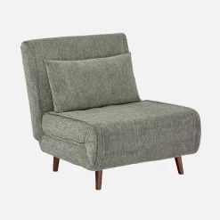 Sillón convertible de tela chenilla con patas de madera