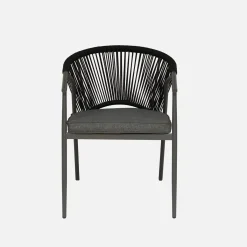 Sillón de jardín apilable de acero y cuerdas, set de 4
