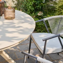 Sillón de jardín apilable de acero y cuerdas, set de 4