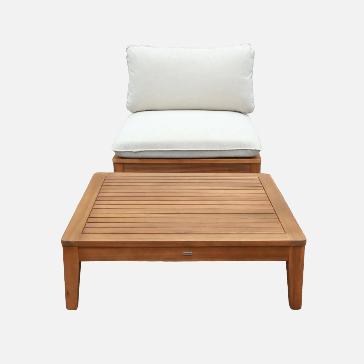 Sillón de jardín con mesa baja de madera de acacia y borreguito