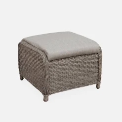 Sillón de jardín con reposapiés de resina trenzada, set de 2