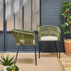 Sillón de jardín de cuerda y acero galvanizado, set de 2