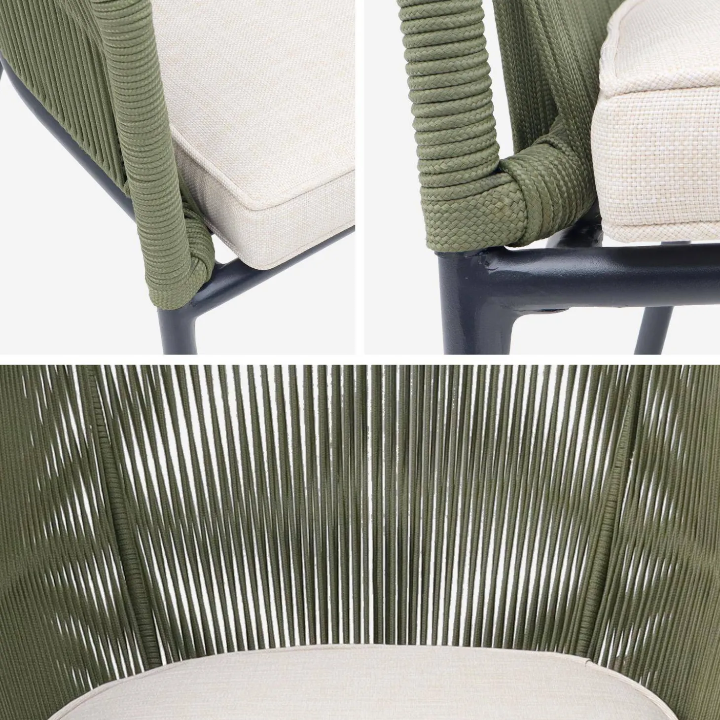 Sillón de jardín de cuerda y acero galvanizado, set de 2