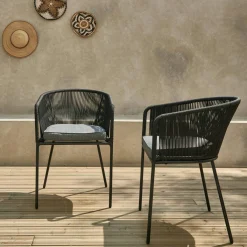 Sillón de jardín de cuerda y acero galvanizado, set de 2