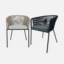Sillón de jardín de cuerda y acero galvanizado, set de 2