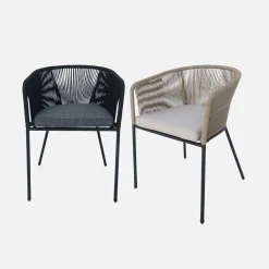 Sillón de jardín de cuerda y acero galvanizado, set de 2