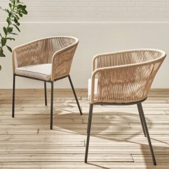 Sillón de jardín de cuerda y acero galvanizado, set de 2