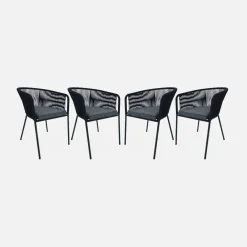 Sillón de jardín de cuerda y acero galvanizado, set de 4
