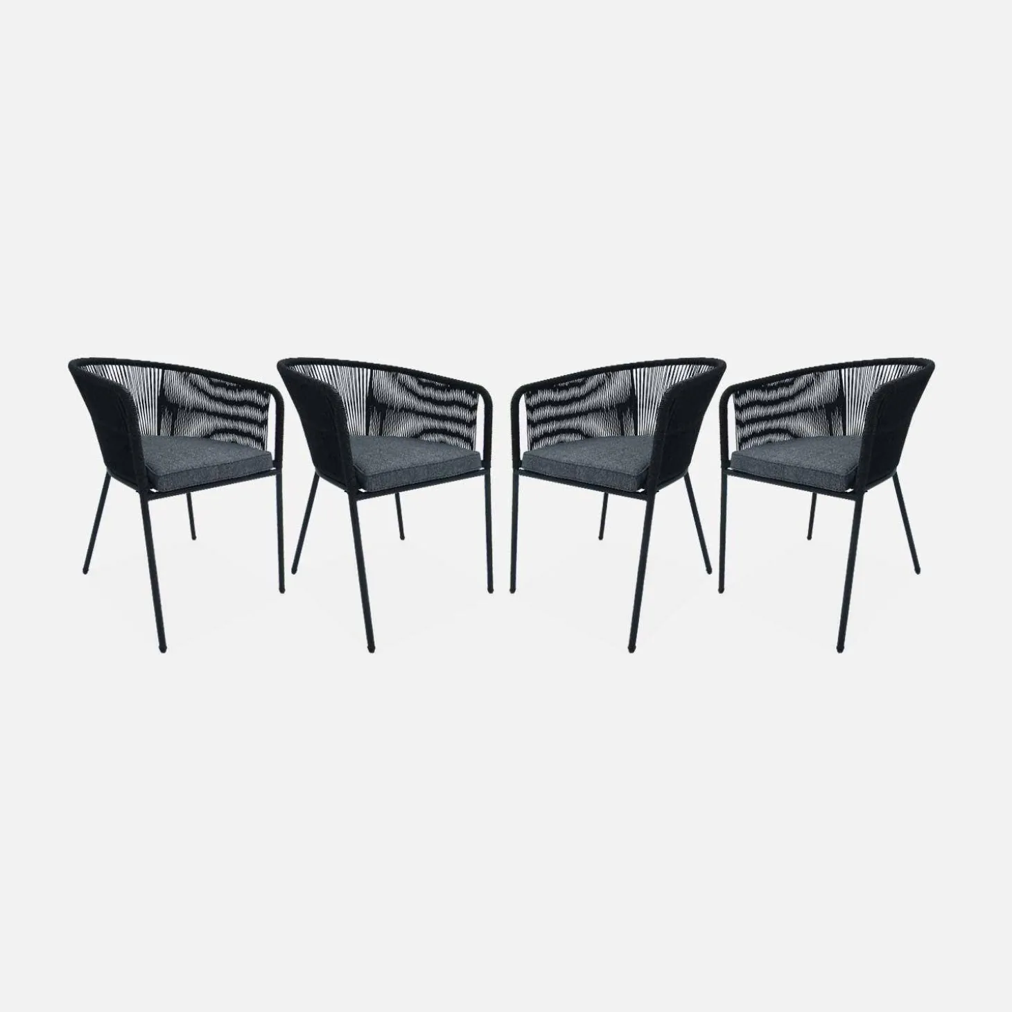 Sillón de jardín de cuerda y acero galvanizado, set de 4