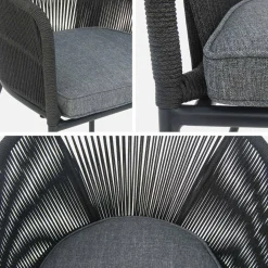 Sillón de jardín de cuerda y acero galvanizado, set de 4