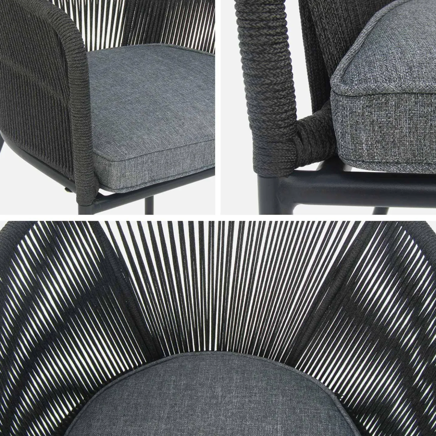 Sillón de jardín de cuerda y acero galvanizado, set de 4