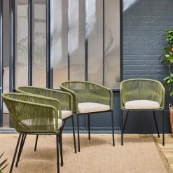 Sillón de jardín de cuerda y acero galvanizado, set de 4