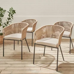 Sillón de jardín de cuerda y acero galvanizado, set de 4