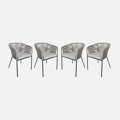 Sillón de jardín de cuerda y acero galvanizado, set de 4