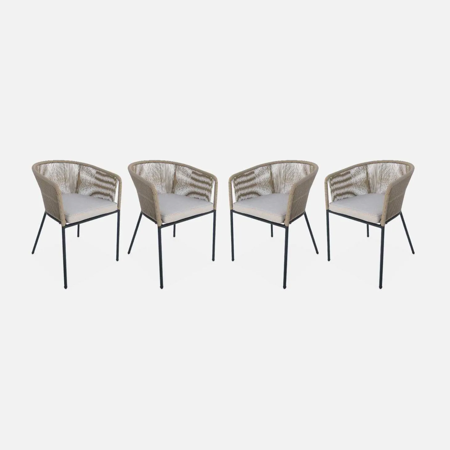 Sillón de jardín de cuerda y acero galvanizado, set de 4