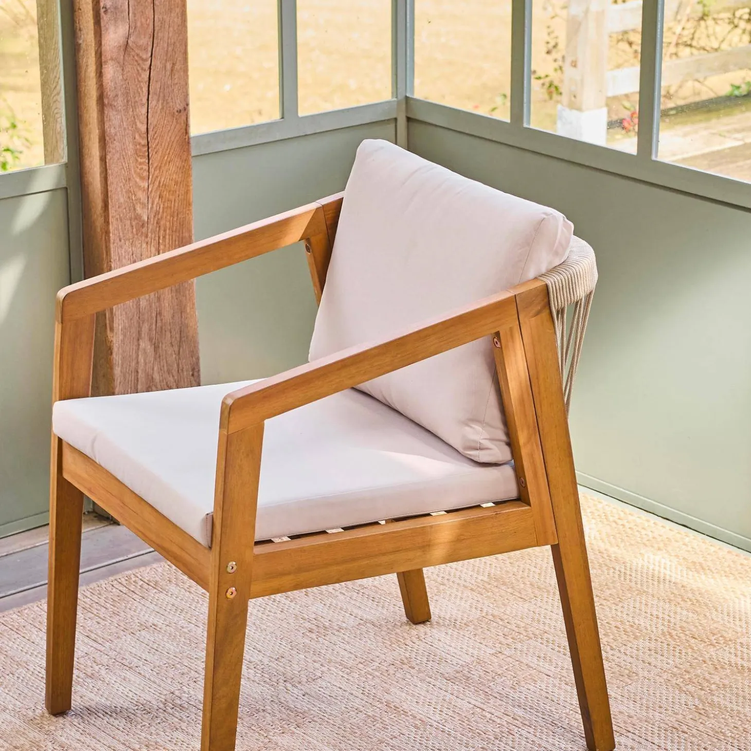 Sillón de jardín de madera de acacia con cuerdas, set de 2