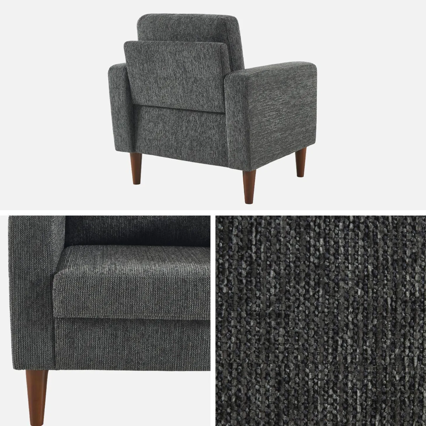 Sillón de madera de hevea y tela de chenilla