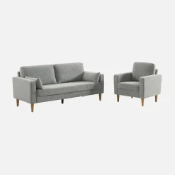 Sillón de madera de hevea y tela de chenilla