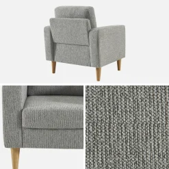 Sillón de madera de hevea y tela de chenilla