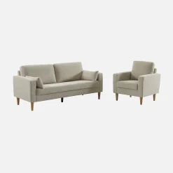 Sillón de madera de hevea y tela de chenilla