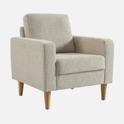 Sillón de madera de hevea y tela de chenilla